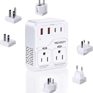 2000W Voltage Converter US to Europe for Hair Dryers, 7-in-1 220V to 110V Converter for European Travel with 3 AC/2 USBA/2 USBC Ports (PD20W) (White)