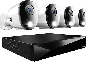 Night Owl 2-Way Audio 12 Channel DVR Video Home Security Camera System with (4) Wired 2K HD Indoor/Outdoor Deterrence Cameras and 1TB Hard Drive (Add up to 4 More Wired and 4 Wi-Fi Cameras)