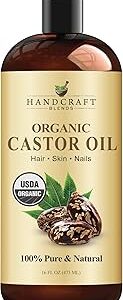 Handcraft Blends Organic Castor Oil 16 Fl Oz | 100% Pure and Natural | Premium Grade Carrier Oil | Hair, Eyelashes and Eyebrows | Hair and Body | Expeller-Pressed | Hexane-Free