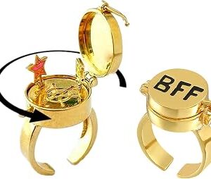HOMEBEARJ Spongebob Rings BFF, Best Friends Forever Bff Rings, 14k Gold Opening Adjustable Spongebob Rings for Teen Girls/Boys, 1 Pairs Cute Best Friendship Rings Jewelry Gifts