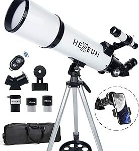 Koolpte Telescope 80mm Aperture 600mm - Astronomical Portable Refracting Telescope Fully Multi-Coated High Transmission Coatings AZ Mount with Tripod Phone Adapter, Wireless Control, Carrying Bag.