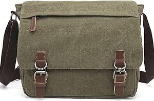 Sechunk Canvas Vintage Messenger Bag Shoulder bag Leather Large Travel Crossbody bags for men women 15inch Laptop