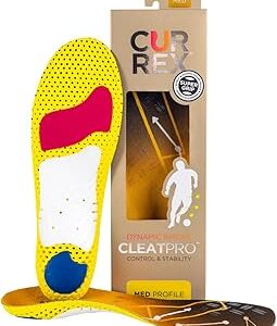 CURREX CLEATPRO - Thin, Arch Support Insoles, Comfort, Cushion & Stability in Cleats, Soccer, Football, Baseball, Softball, Super Grip for Control, Shock Absorbing Inserts, Men, Women, Medium Arch, S