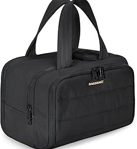BAGSMART Travel Toiletry Bag, Lightweight Large Wide-open Travel Bag for Women, Puffy Cosmetic Makeup Bag Organizer with Handle for Accessories,Essentials, Toiletries, Black