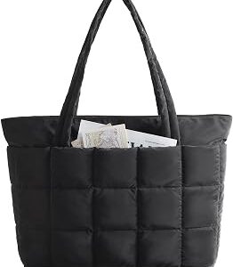 BAGSMART Expandable Tote Bag for Women, Puffer Work Tote Handbag, Quilted Carry On Bag for Travel Gym