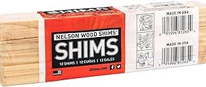 Nelson Wood Shims - DIY Wood Shims 8-Inch Shims, High Performance Natural Wood, 100% Kiln Dried - 1 Pack (12 Shims Total)