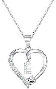 Valentine's Day Gift - Sterling Silver Initial Heart Pendant Necklace, Elegant Jewelry for Women and Girls, Gift for Girlfriend, Wife, Mother with Birthday Gifts Perfect Present in Gift Box