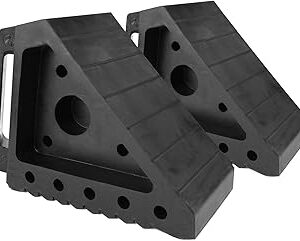 MaxxHaul Solid Rubber Wheel Chock 2-Pack | 8 x 4 x 6 Heavy-Duty Tire Stop | Non-Slip Traction Pads | Built-In Handle | All-Weather Vehicle Safety Block (70472)