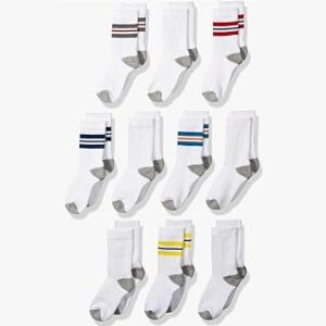 Amazon Essentials Boys and Toddlers' Cotton Cushioned Athletic Crew Sports Socks, 10 Pairs