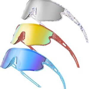 3PACK Kids Sunglasses Youth Baseball Sunglasses for 4-12 Boys Girls Cycling Softball Running UV400 Sports Goggles