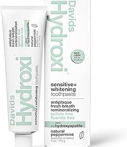 Davids Hydroxi Fluoride Free Nano Hydroxyapatite Toothpaste for Remineralizing, Sensitive Support, Whitening, Antiplaque, SLS Free, Natural Peppermint, 4oz, Made in USA
