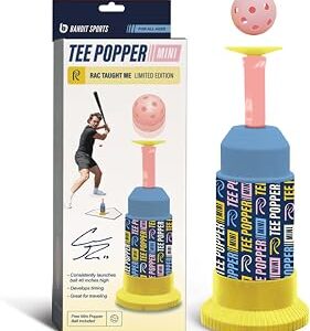 Bandit Sports Coach RAC Tee Popper Mini, Hitting Tee for Perfect Swings, Batting Machine for Practicing Hitting Without a Pitcher Blue