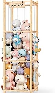 Woodure Stuffed Animal Storage & Organizer, Wooden Cute Zoo Toy Holder for Toddler Rooms, Playrooms & Bedrooms