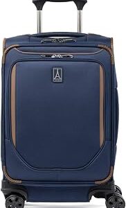 Travelpro Crew Classic Lightweight Softside Expandable Carry on Luggage, 8 Wheel Spinner Suitcase, Men and Women, Compact Carry On 20-Inch, Patriot Blue