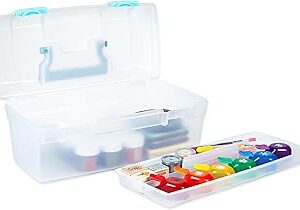 ArtBin 6937AG Essentials Lift-Out Tray Box, Portable Art & Craft Organizer with Handle and Tray, Clear/Aqua