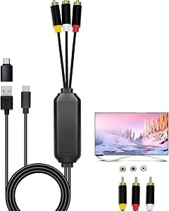 USB C to RCA Cable Adapter, 6Ft Wired Type-C to RCA Screen Mirroring with USB A&USB C(Charging),USB C Male to 3 RCA Male,Cast Phone Content to TV, Monitor,Projector,Car Screen