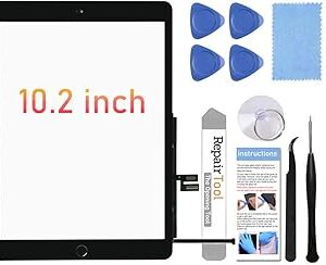 for iPad 7th/8th Generation Screen Replacement Digitizer 10.2(A2197,A2198,A2200,A2270,A2428,A2429,A2430),for iPad 7/8 Screen Replacement Parts(NO LCD),+Home Button+Pre-Installed+Repair Tools(Black)