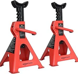 Amazon Basics Steel Jack Auto Stands, 3 Ton (2.7 metric Ton) Capacity, Easy to Use, Adjustable Height, 6,000 lb, 1 Pair, Black and Red