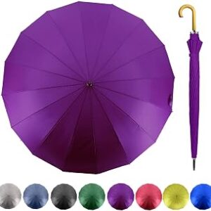 MRTLLOA 52 Inch Windproof Large Umbrellas for Rain, 16 Ribs, J Wooden Handle, 210T High-density Fabric Golf Stick Umbrella