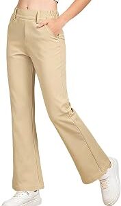 QBK Girls Flare Dress Pants Kids School Uniform Bell Bottoms with Elastic Waist for Teens Size 4-15 Years