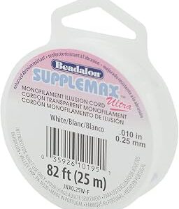 Beadalon SuppleMax Ultra Illusion Beading Cord, 0.25 mm / 0.010 in, White Monofilament, 25 m / 82 ft