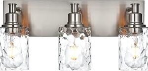 BONLICHT Bathroom Vanity Light Fixtures 3 Lights Modern Wall Sconce Brushed Nickel with Metal Base and Hammered Glass Shade, Industrial Farmhouse Bath Wall Lights for Hallway Kitchen Bedroom