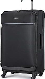 Amazon Basics 28 Large Checked Softside Expandable Suitcase with 360-Degree Multi-directional Spinner Wheels, Expandable Capacity, Zippered Pockets, Telescoping Handle, Black