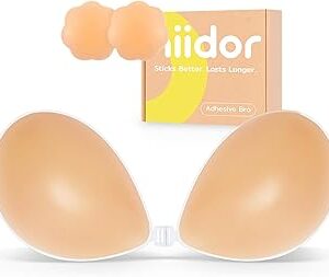 Niidor Adhesive Bra Strapless Ultra Sticky Invisible Push up Silicone Bra Multiple Colors Sizes Reusable for Backless Dress