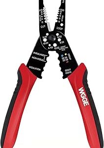 WGGE WG-015 Professional 8-inch Wire Stripper/Crimping Tool, Cable Cutter/Crimper, Wiring and Multi-Function Hand Tool, Red With Black