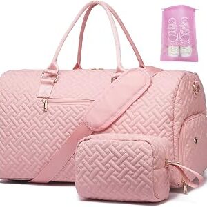 Duffle Bag for Travel, Weekender Bag with Shoe Compartment, Carry On Overnight Bag for Women with Toiletry Bag, Gym Bag with Wet Pocket, Hospital Bags for Labor and Delivery Beige