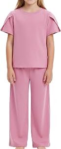 LUCKYLI Girls 2 Piece Outfits Fashion Clothes Short Sleeve Tops and Pants Kids Summer Clothing Set
