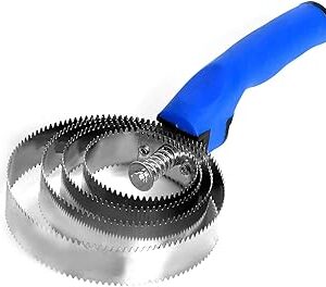 BOTH WINNERS Reversible Stainless Steel Curry Comb with Soft Touch Grip (Blue)