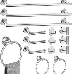 15sets 24inch Brushed Nickel Bathroom Hardware Set, Include 3PCS 24inch Towel Bar, 6PCS Robe Hook, 3PCS Towel Ring, 3PCS Toilet Paper Holder