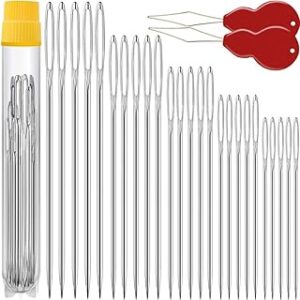Premium Large Eye, Large Gauge Needles for Hand Sewing - Assorted Sizes, Including Embroidery - 25/50 PCs with 2 Threaders