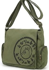 Japanese New 2026 My Neighbor Canvas Messenger Bags Cartoon Students Book Crossbody Bags with Mutiple Pockets, Compatible with my neighbor totoro bag (Khaki)