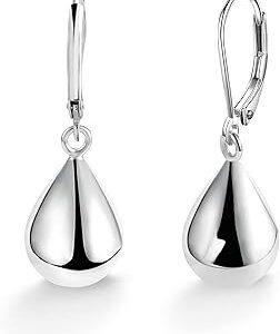 925 Sterling Silver Teardrop Leverback Earrings for Women Girls Waterdrop Tear Drop Dangle Earrings Jewelry Hypoallergenic Silver Teardrop Leverback Dangle Earring for Women