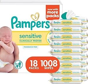 Pampers Sensitive Baby Wipes, Water Based, Hypoallergenic and Unscented, 18 Flip-Top Packs (1008 Wipes Total) [Packaging May Vary]