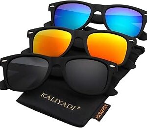 KALIYADI Polarized Sunglasses for Men and Women Matte Finish Sun glasses Color Mirror Lens UV Blocking (3 Pack)
