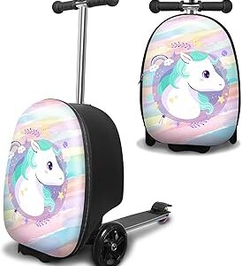 ALVOD Scooter Suitcase for Kids - Scooter Luggage for Kids Lightweight Suitcases with LED Light Wheels