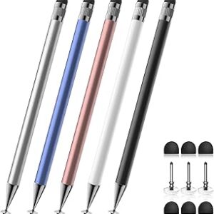 Bopomofo Stylus (5 Pcs), 2-in-1 Stylus Pen for Touch Screen, High Precision and Sensitivity, Suitable for iPhone/ipad/Android Tablets, Compatible with Touch Screens (Black/White/Blue/Rose Gold/Silver)
