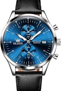 OLEVS Mens Watches Date Ultra Thin Minimalist Fashion Casual Analog Quartz Watch Slim Simple Big Face Waterproof Dress Wrist Watches with Leather Band for Men (H)