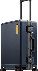 LEVEL8 Carry On Luggage Airline Approved Zipperless with Aluminum Frame, Hard Case Luggage with Spinner Wheels, Metal Travel Suitcase with Double Tsa Locks, 20 Inch, Blue