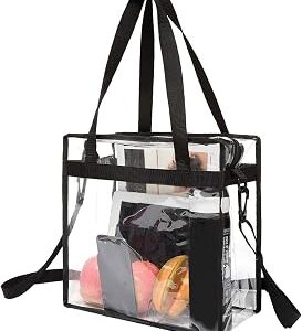 BAGAIL Clear Bags 12x6x12 Stadium Approved Clear Tote Bag with Zipper Closure Crossbody Shoulder Bag with Adjustable Strap
