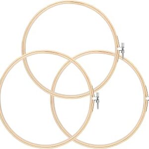 shuielai 3 Pieces 8 Inch Bamboo Embroidery Hoops, Circle Cross Stitch Hoop Ring Set for Embroidery Craft Projects