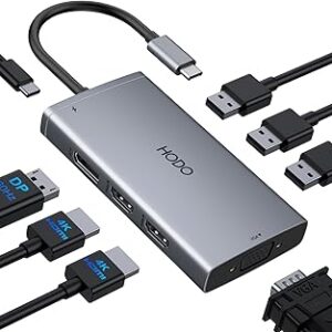 USB C Docking Station Dual Monitor Adapter for Dell HP, Laptop Docking Station 3 Monitors Quad Display USB C Hub Dongle to 4K HDMI+DP+VGA,3 USB2.0,100W PD,8 in 1 Thunderbolt Dock for Lenovo,Surface