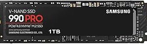 Samsung 990 PRO SSD 1TB PCIe 4.0 M.2 2280 Internal Solid State Hard Drive, Seq. Read Speeds Up to 7,450 MB/s for High End Computing, Gaming, and Heavy Duty Workstations, MZ-V9P1T0B/AM