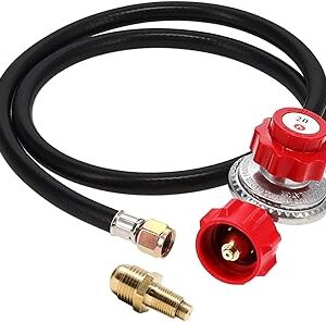 GASONE Propane Regulator - Brass Orifice 4 ft High Pressure 0-20 PSI Adjustable With Hose QCC-1 Type - Works With Any U.S. Tanks Red
