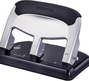 Bostitch Office EZ Squeeze Heavy Duty 3 Hole Punch, 40-Sheet Capacity, Use Less Force, Perfect for Home Office School Supplies, Sleek Design, Silver