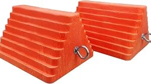 ROBLOCK 2 Pack Wheel Chocks Heavy Duty Orange with Eyebolt for Travel Trailer, 10 Length x 8 Width x 5.7 Height