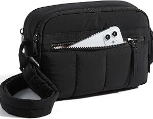BAGSMART Cross Body Purse, Mini Crossbody Bags for Women Travel Purse, Puffy Shoulder Handbag Wallet with RFID Blocking Slots, Black-small